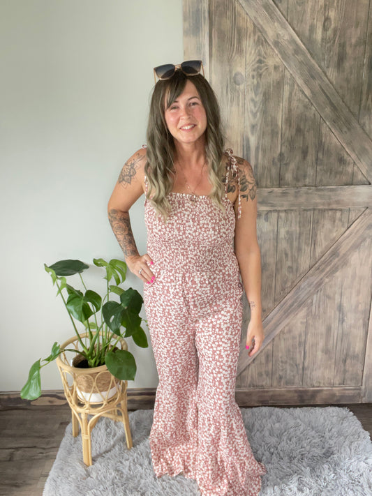 Floral Spaghetti Strap Smocked Wide Leg Jumpsuit