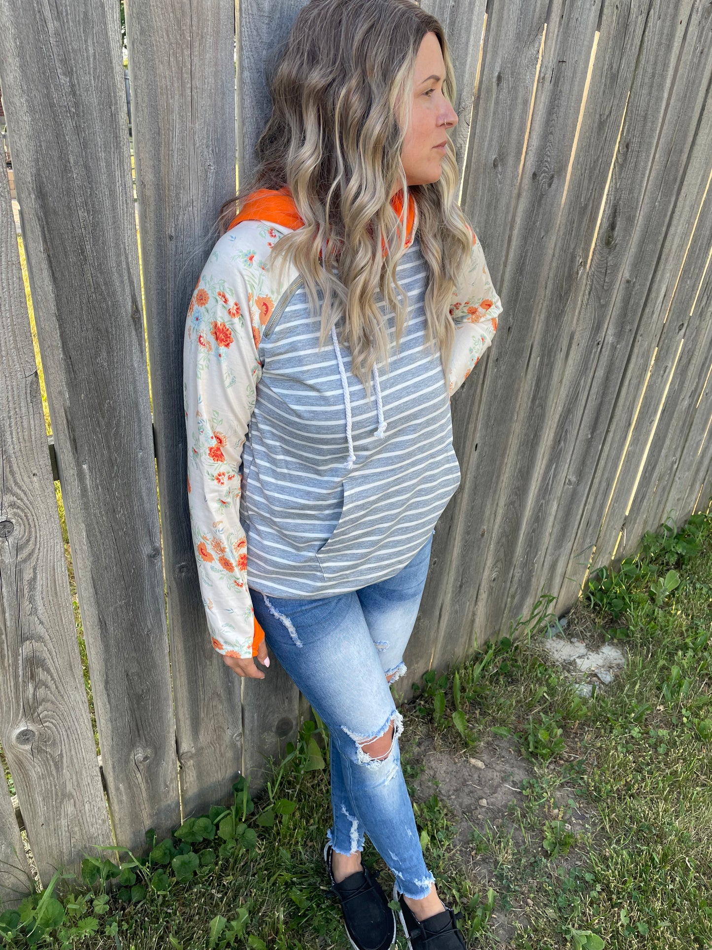 The Katie Orange/Cream Floral Hoodie VIP