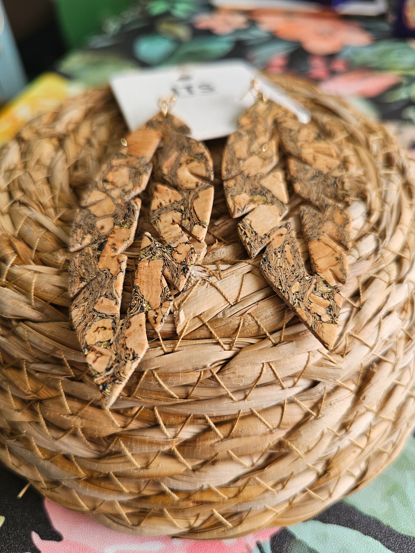 Cork leaf earrings