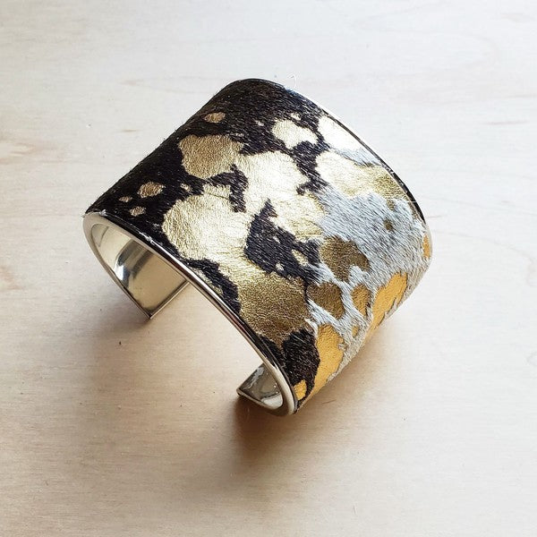 Hair on Hide Mixed Metallic Cuff Bangle Bracelet