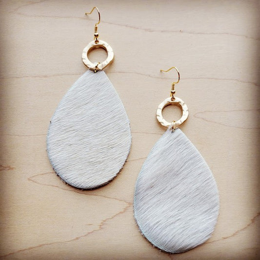 Teardrop Earrings Hair on Hide w/ Matte Gold Hoop