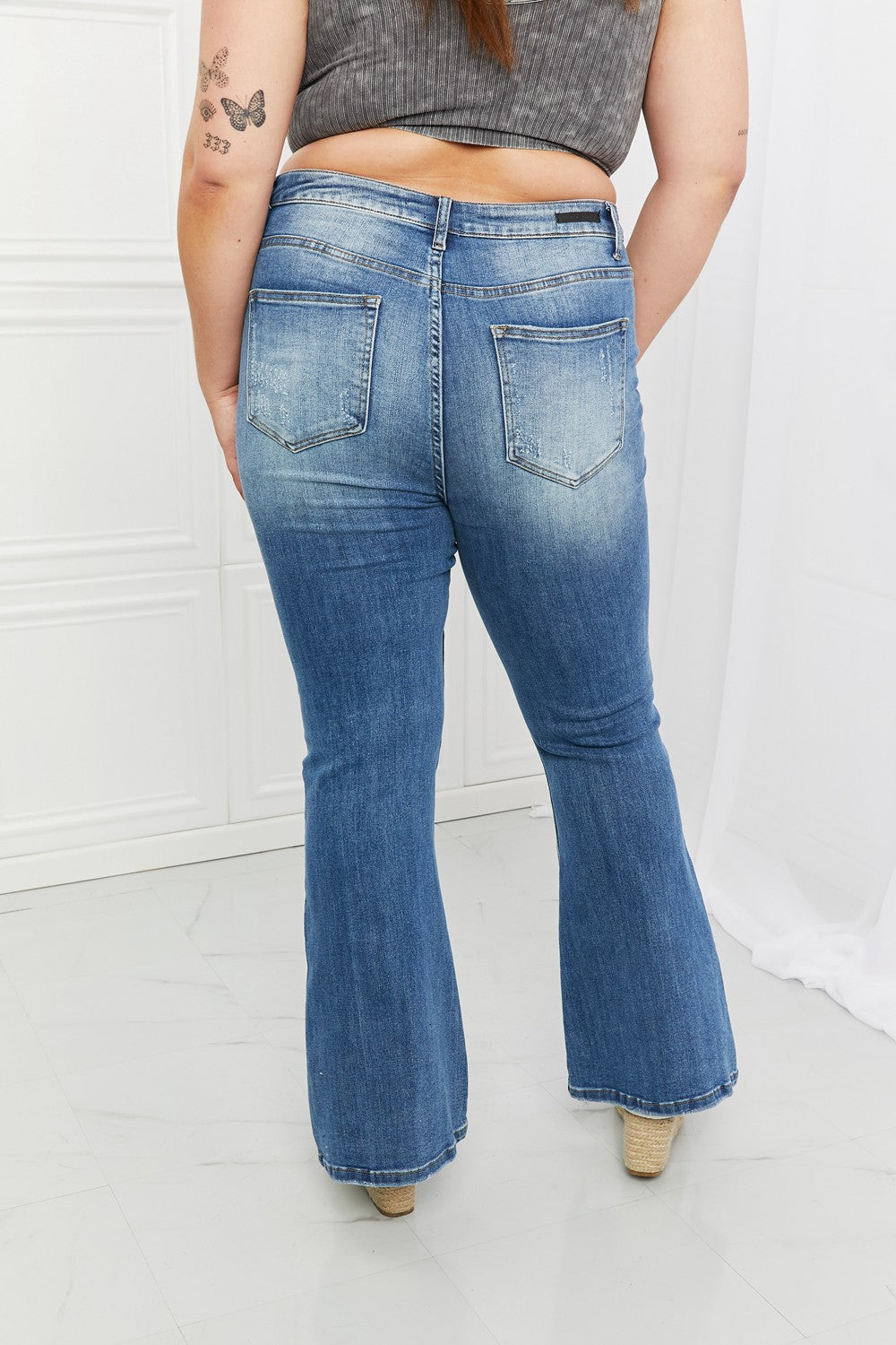 RISEN Full Size 1-3XL Iris High Waisted Flare Jeans