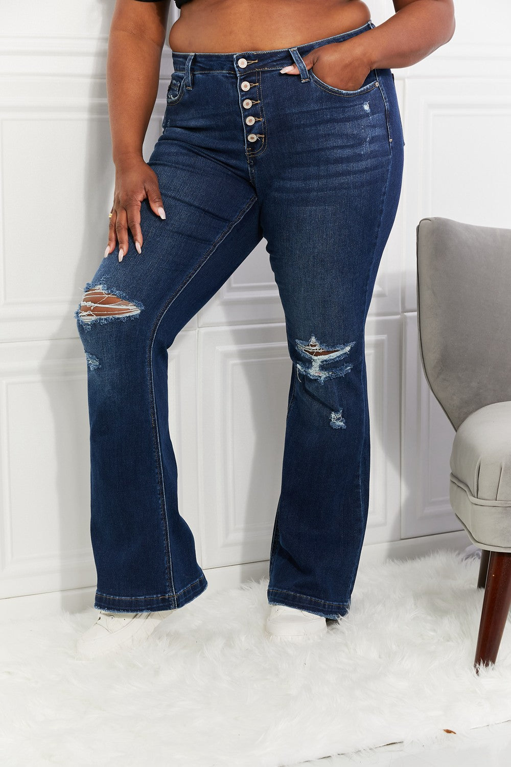 The Angela Kancan Full Size 1-22W Midrise Flare Jeans